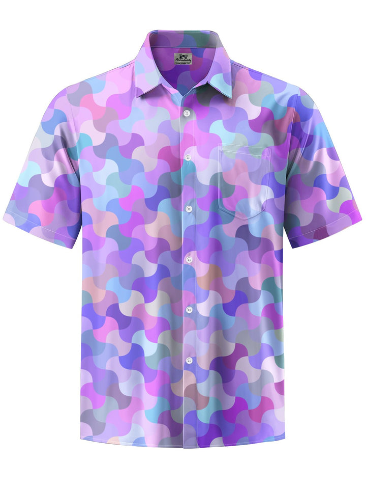 Alohadaddy® Hawaiian Casual Geometric Art Print Chest Pocket Men&