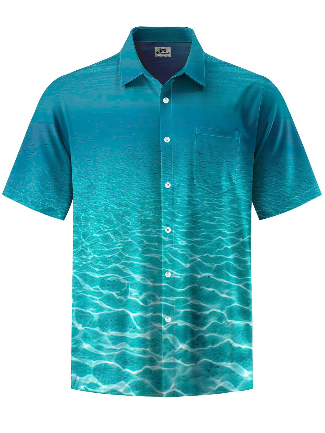 Alohadaddy® Hawaiian Ocean Floor Art Print with Chest Pocket for Men&