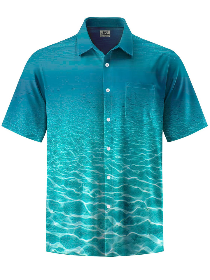 Alohadaddy® Hawaiian Ocean Floor Art Print with Chest Pocket for Men&