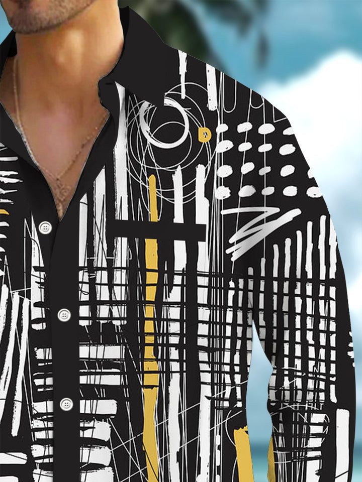 Alohadaddy® Casual Striped Contrast Art Print Chest Pocket Stretch Men&