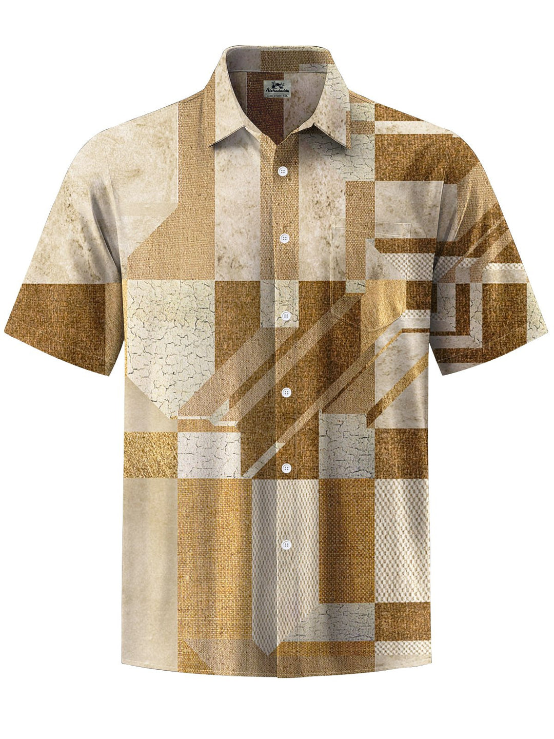 Alohadaddy® Casual Geometric Art Print Chest Pocket Stretch Men&