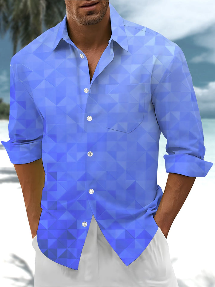 Alohadaddy® Casual Geometric Art Print Chest Pocket Stretch Men&