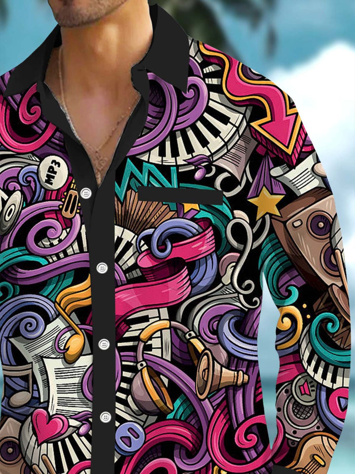 Alohadaddy® Casual Graffiti Contrast Art Print Chest Pocket Stretch Men&