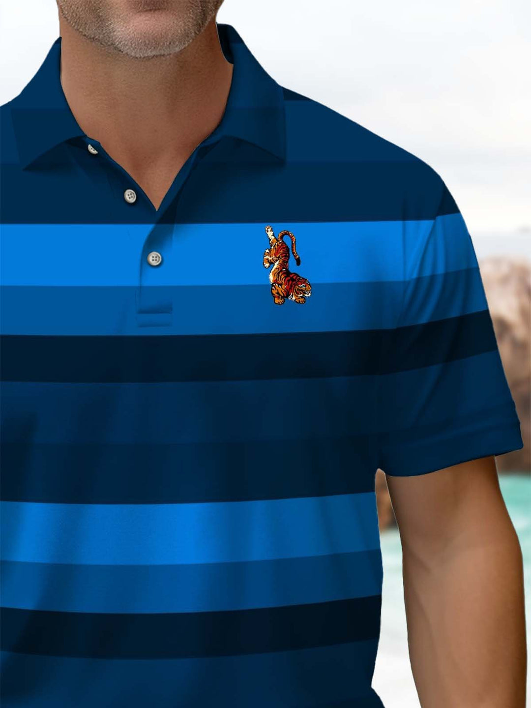 Alohadaddy® Casual Stripe Tiger Art Print Stretch Men&
