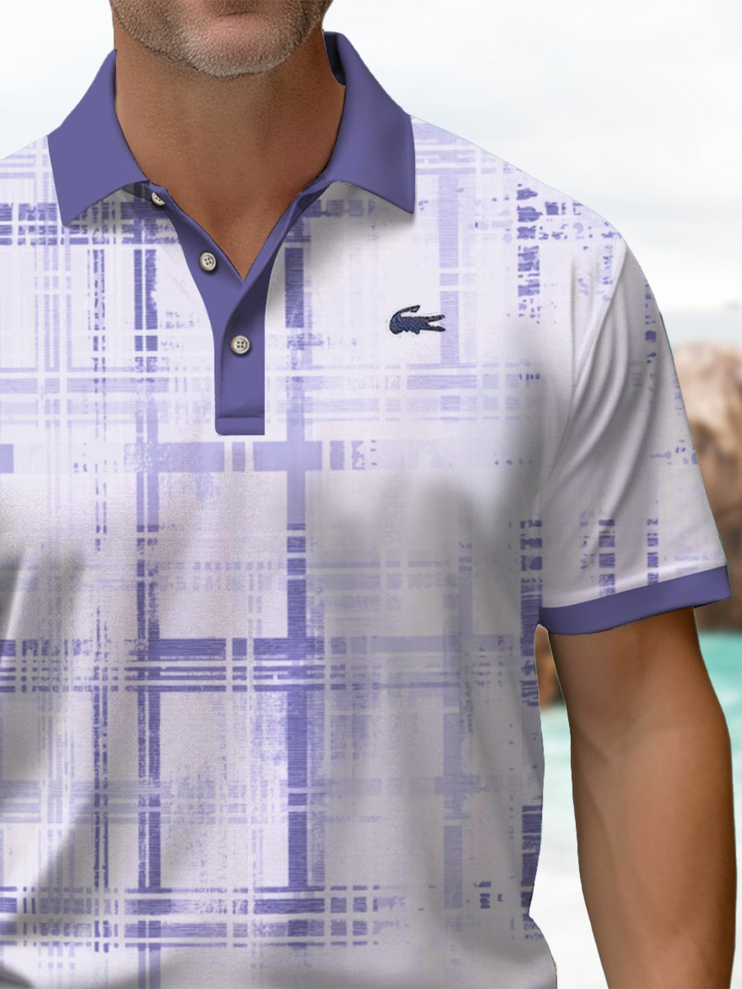 Alohadaddy® Casual Plaid Logo Geometric Print Art Button Stretch Men&