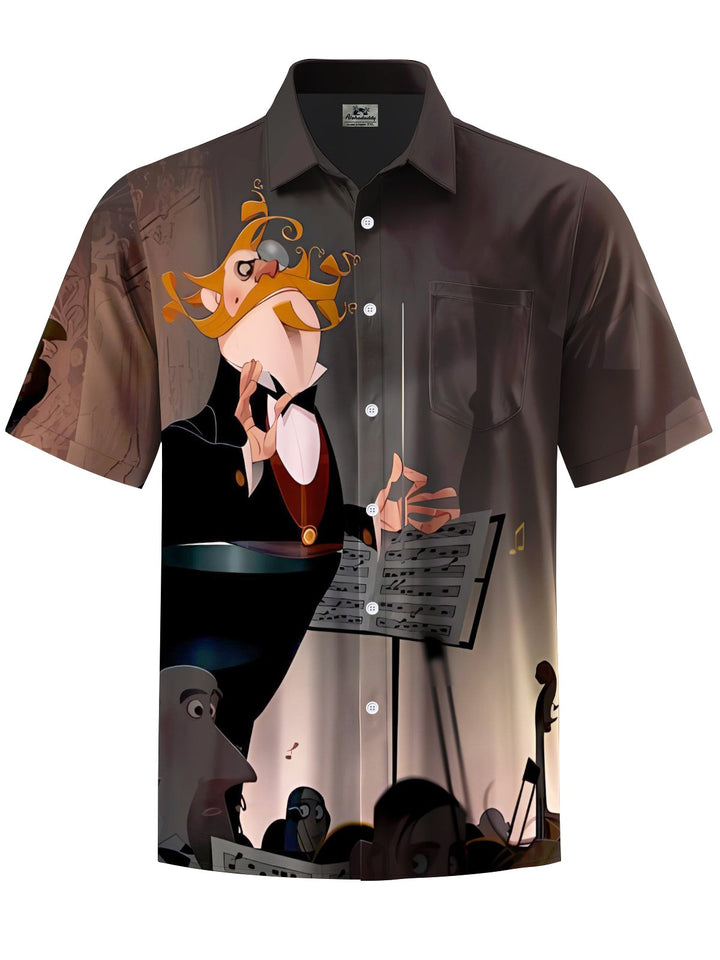 Alohadaddy® Retro Cartoon Medieval Concert Print Art Elastic Pocket Button Men&