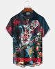 Alohadaddy® Retro Christmas Scary Santa Print Art Pocket Button Stretch Men's Short Sleeve Shirt Big & Tall
