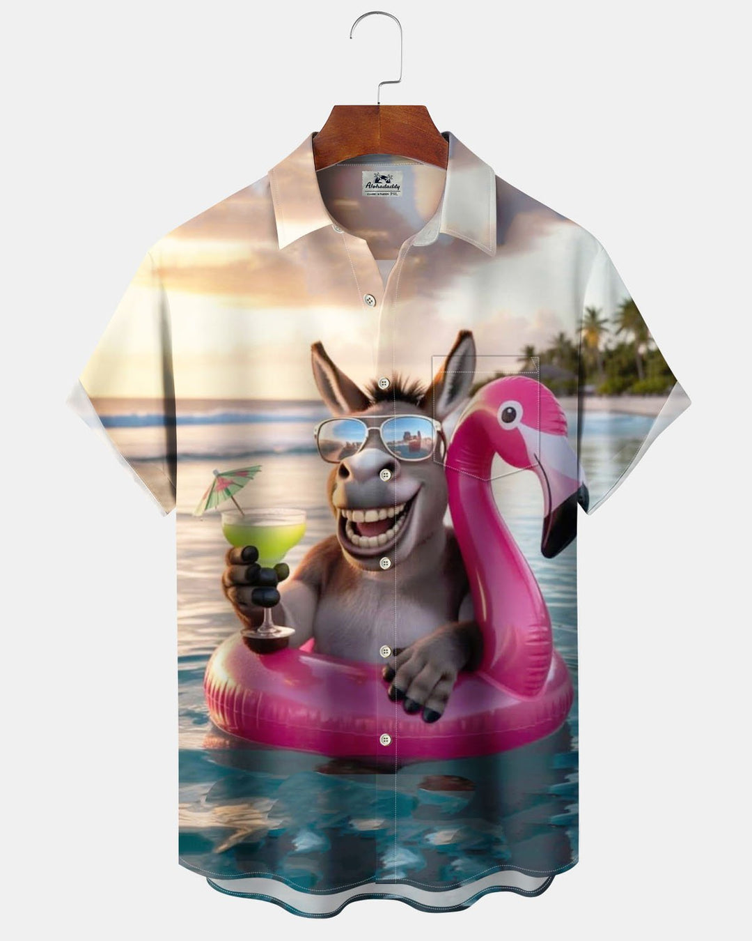 Alohadaddy® Hawaiian Vacation Fun Donkey Print Art Button Cardigan with Pockets Men&