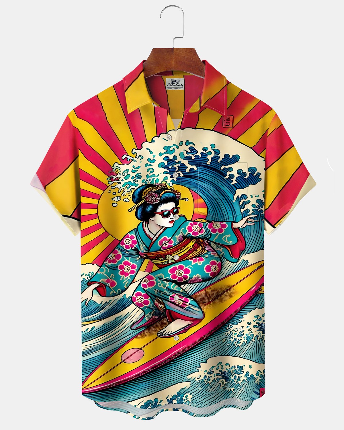 Alohadaddy® Hawaiian Kanagawa Great Wave Print Cardigan Men's Short Sleeve Shirt Big & Tall