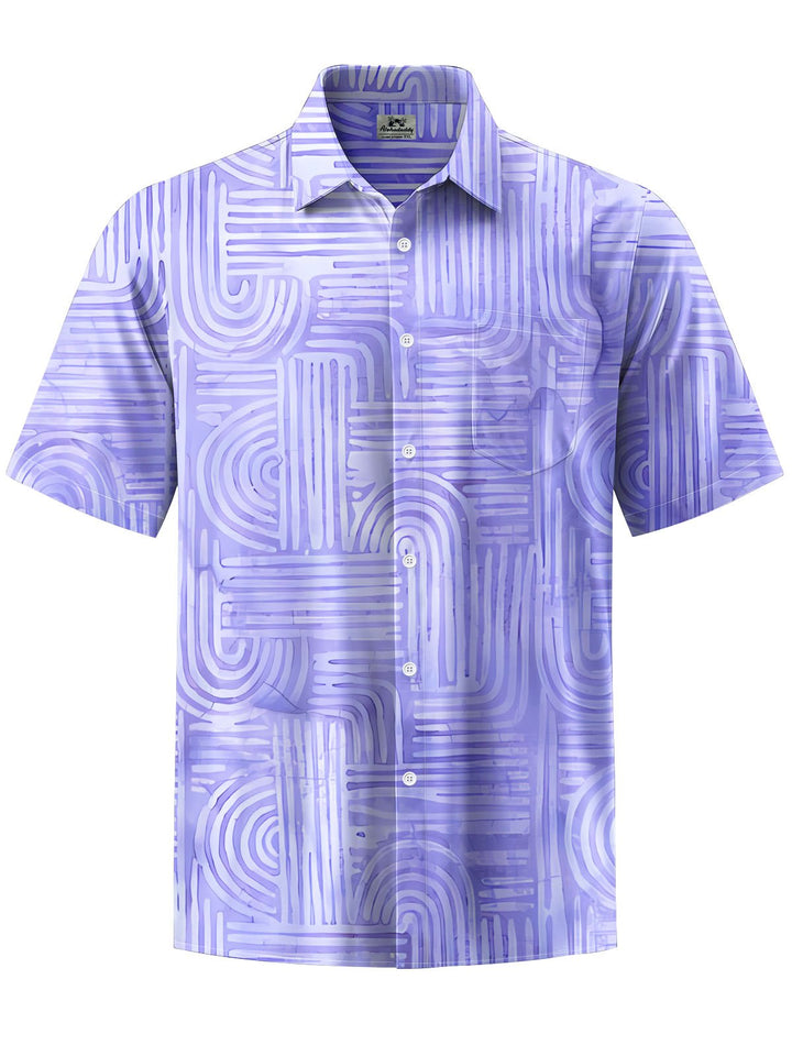 Alohadaddy® Casual Stripe Art Print Chest Pocket Mens Short Sleeve Shirt Big &amp; Tall