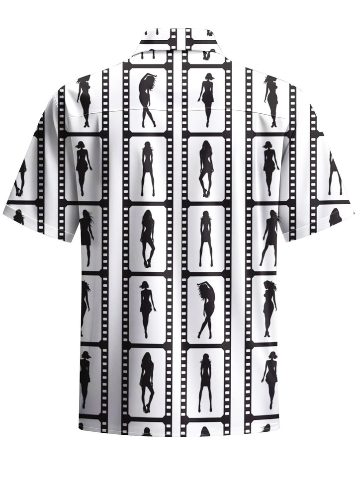 Alohadaddy® Casual Film Silhouette Print Art Chest Pocket Men Short Sleeve Shirt Big &amp; Tall