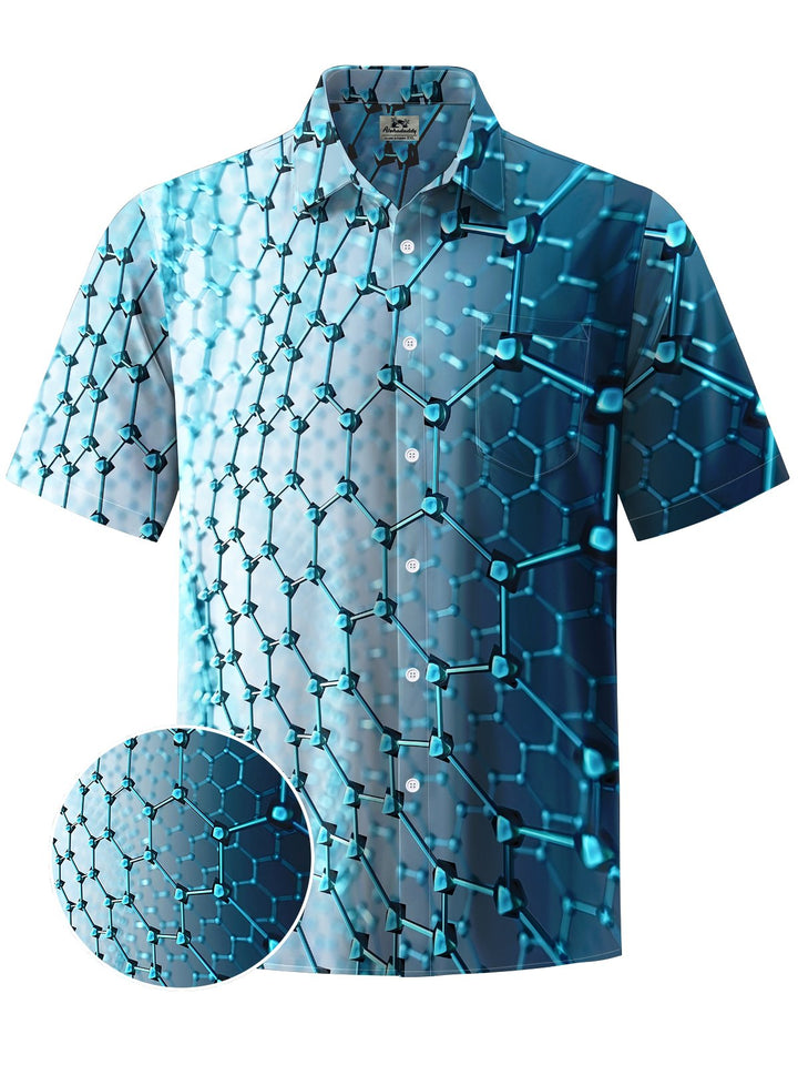 Alohadaddy® Casual Gradient Mesh Art Print Chest Pocket Mens Short Sleeve Shirt Big &amp; Tall