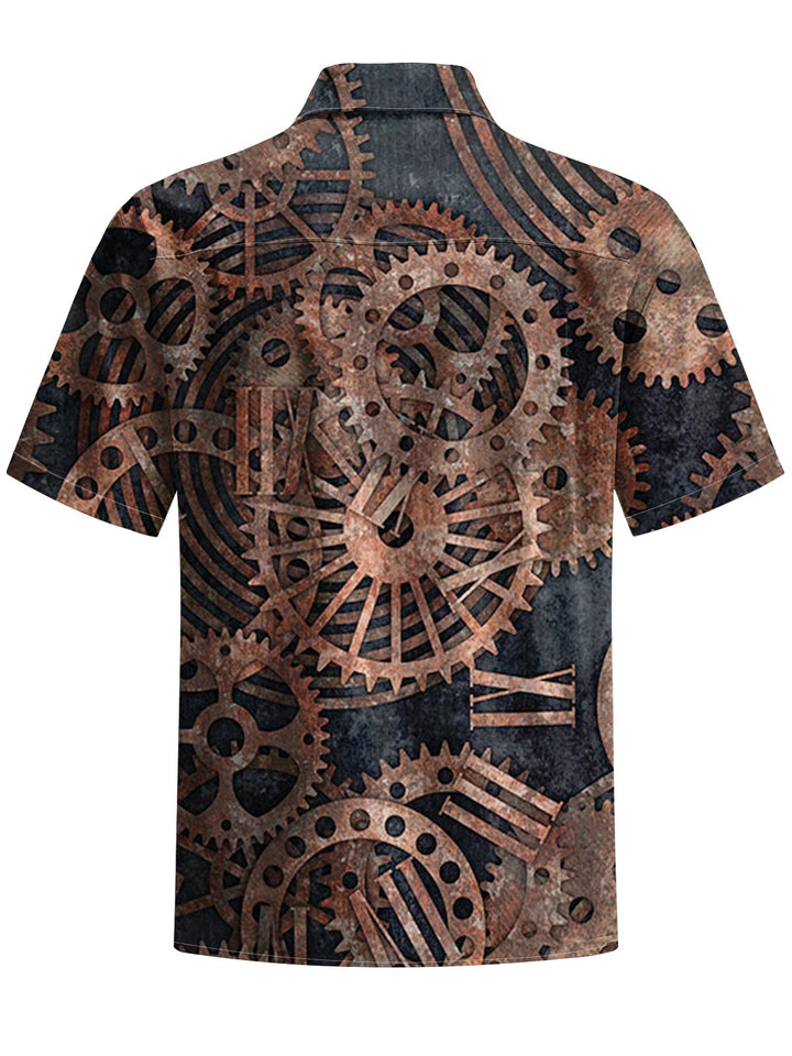 Alohadaddy® Vintage Gear Mechanical Print Art Chest Pocket Men&