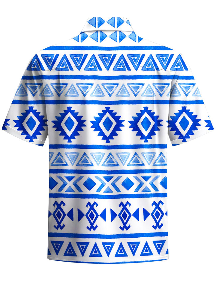 Alohadaddy® Retro Geometric Stripe Art Print Chest Pocket Men&