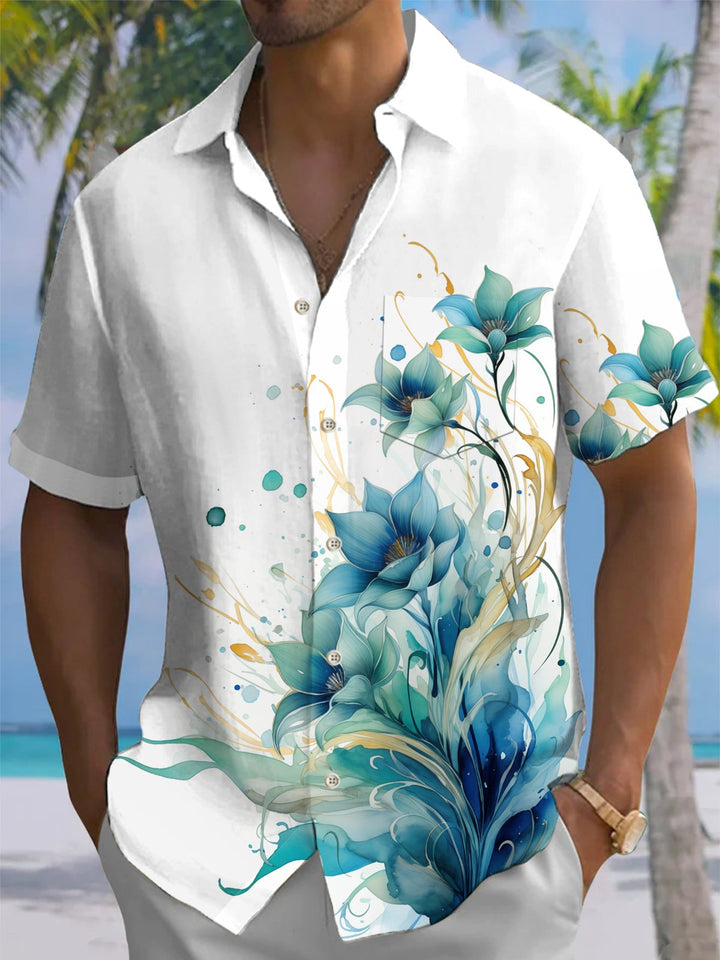Alohadaddy® Casual Floral Print Stretch Pocket Button Men&