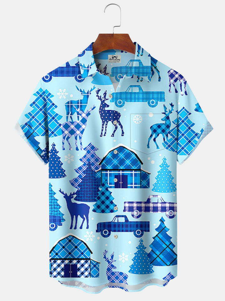 Alohadaddy® Christmas Geometric Fir Print Pocket Elastic Button Men&