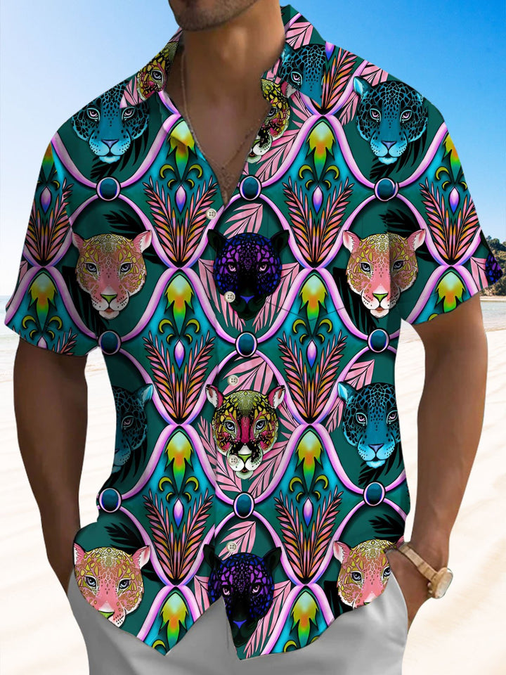 Alohadaddy® Vintage Leopard Court Geometric Print Pocket Stretch Men&