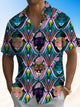 Alohadaddy® Vintage Leopard Court Geometric Print Pocket Stretch Men's Short Sleeve Shirt Big & Tall