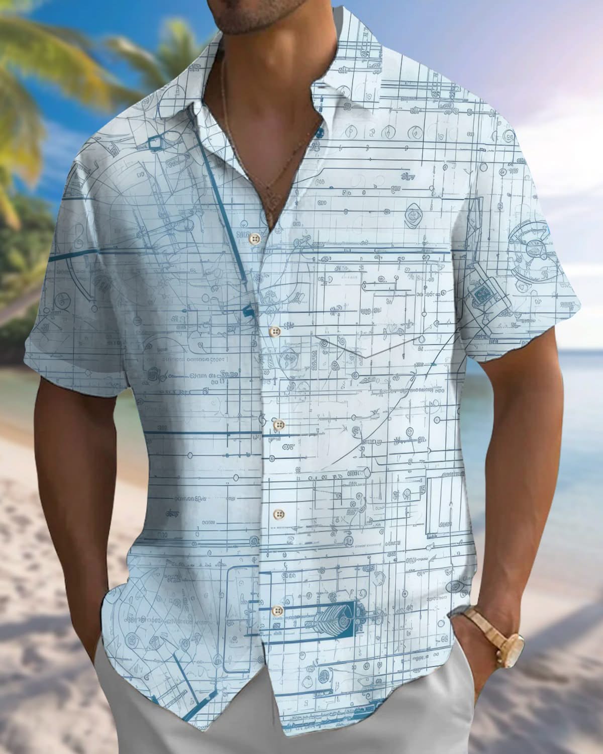 Alohadaddy® Casual Striped Line Printed Pocket Elastic Button Men's Long Sleeve Shirt Big & Tall