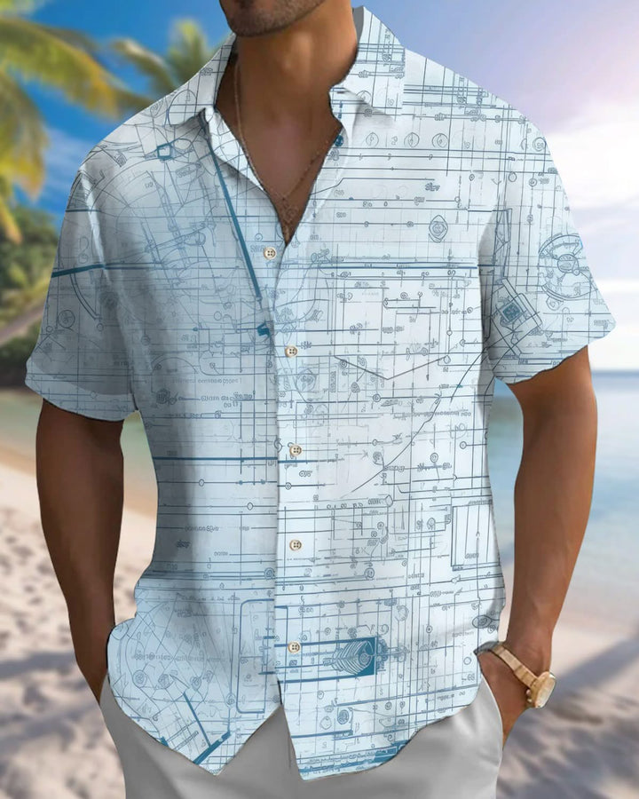 Alohadaddy® Casual Striped Line Printed Pocket Elastic Button Men&