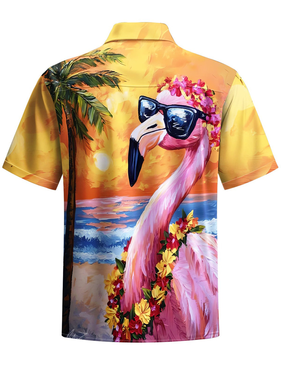 Alohadaddy® Hawaiian Flamingo Print Chest Pocket Stretch Men&