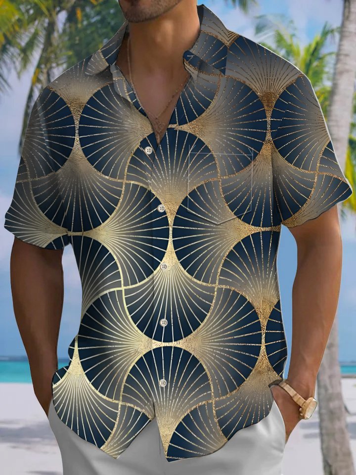 Alohadaddy® Vintage Geometric Pattern Art Print Chest Pocket Men&