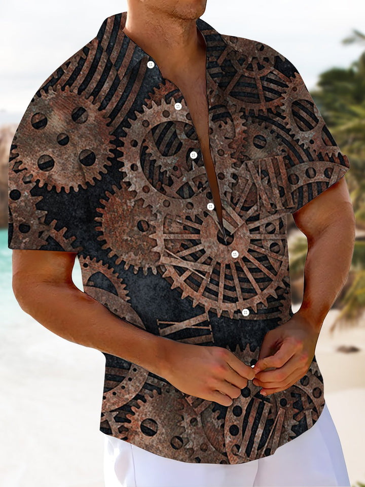 Alohadaddy® Vintage Gear Mechanical Print Art Chest Pocket Men&