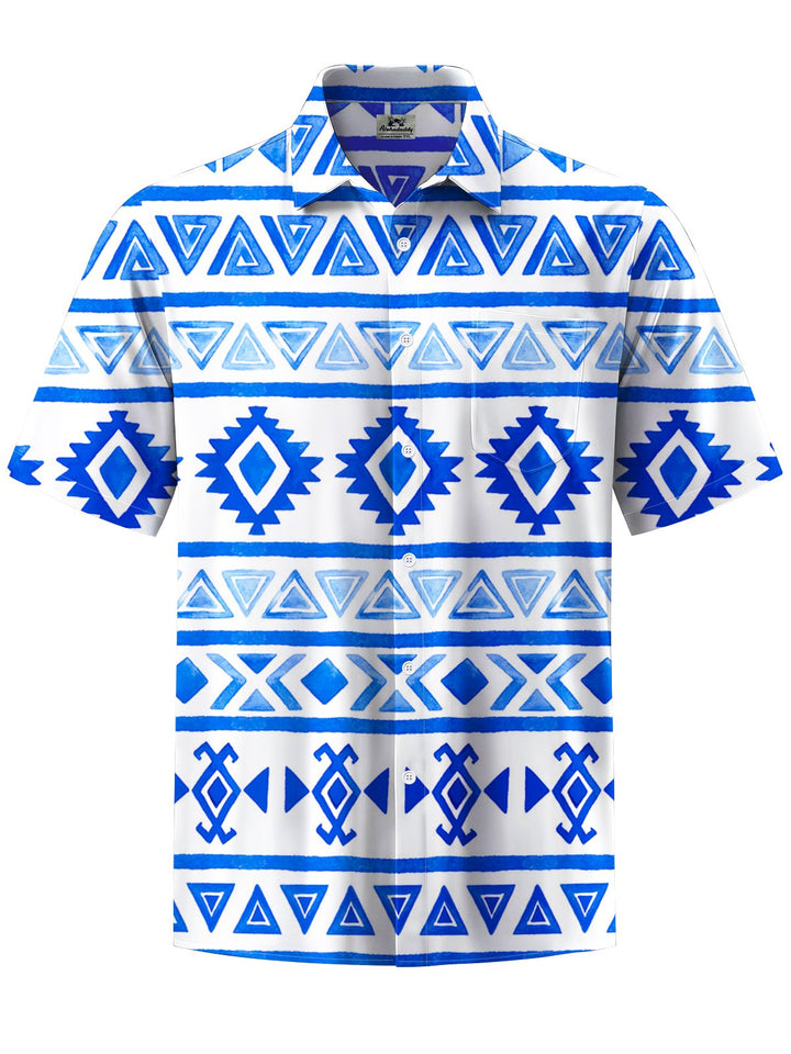 Alohadaddy® Retro Geometric Stripe Art Print Chest Pocket Men&