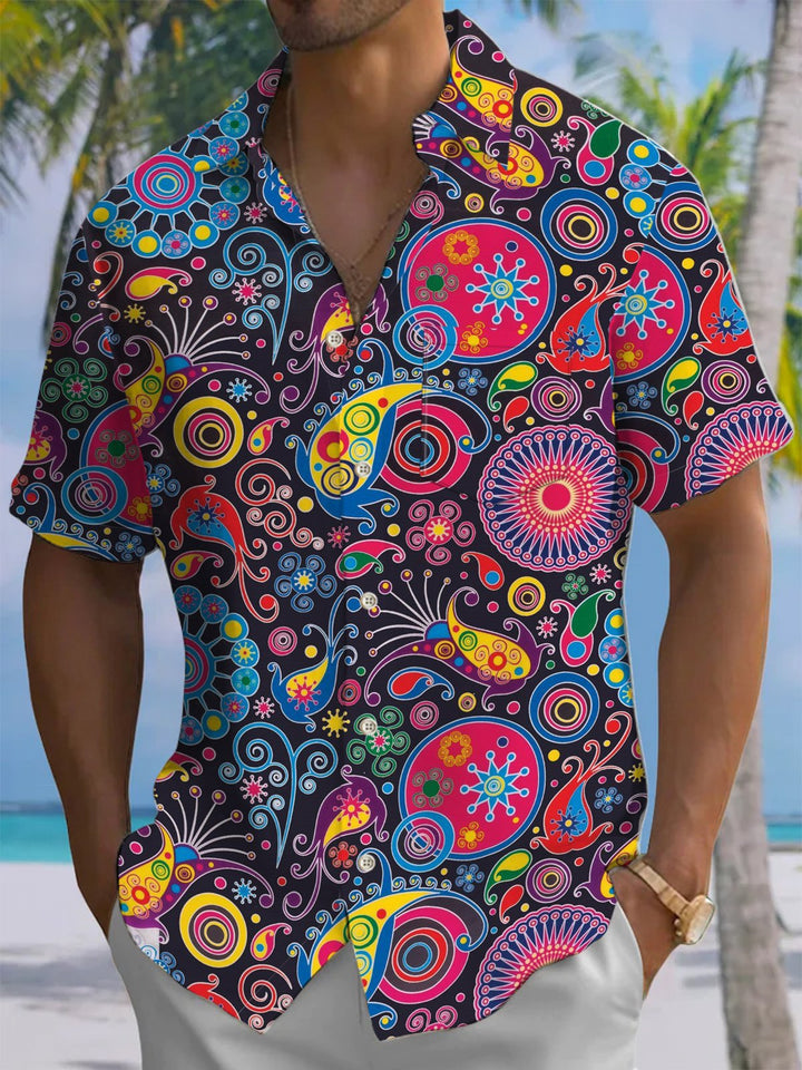 Alohadaddy® Casual Paisley Print Chest Pocket Men&