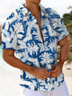 Alohadaddy® Hawaiian Geometric Art Print Chest Pocket Stretch Men's Short Sleeve Shirt Big & Tall