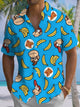 Alohadaddy® Men's Casual Monkey Cartoon Printed Artwork Chest Pocket Stretch Short Sleeve Shirt Big & Tall