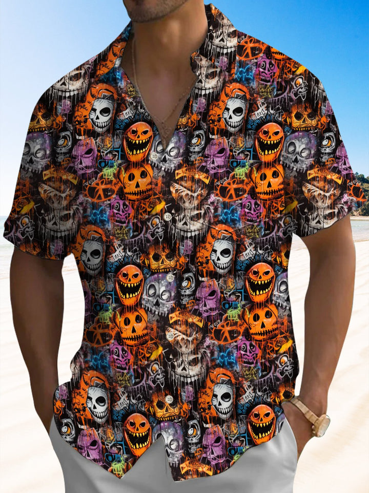 Alohadaddy® Holiday Halloween Skeleton Printed Art Breast Pocket Men&