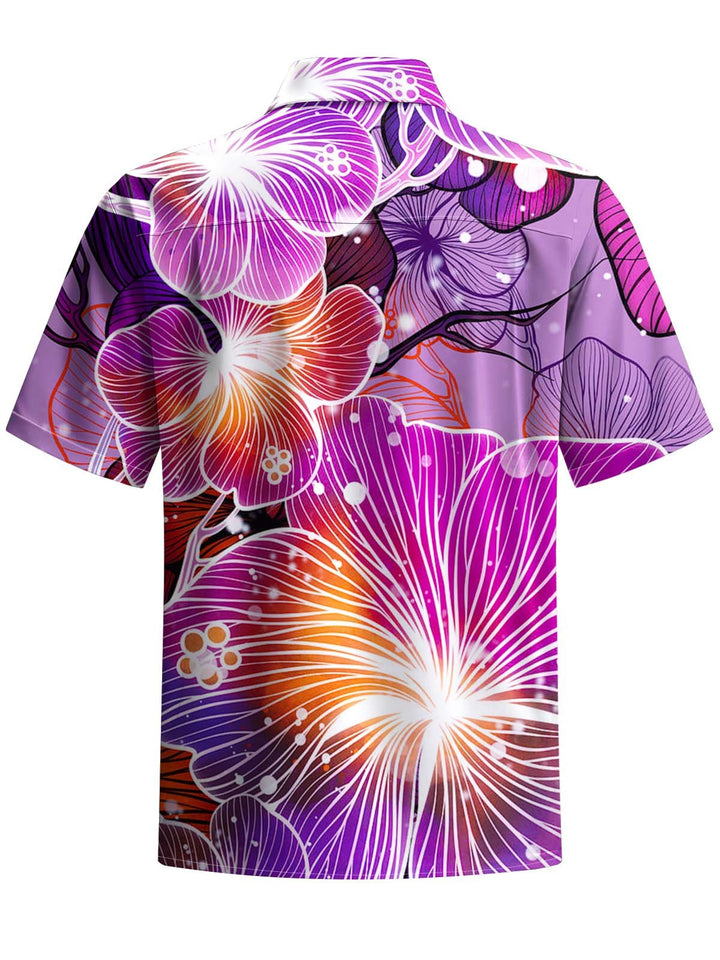 Alohadaddy® Hawaiian Floral Art Print Chest Pocket Stretch Men&