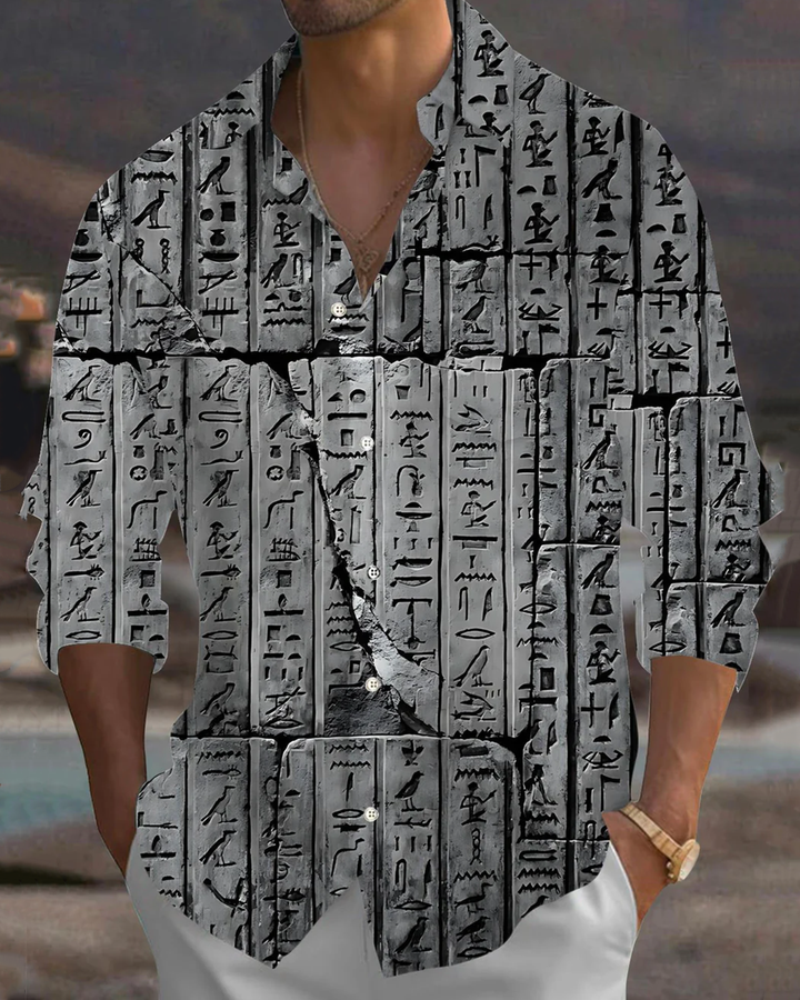 Alohadaddy® Vintage Egyptian Hieroglyphic Print Art Pockets with Elastic Buttons Men&