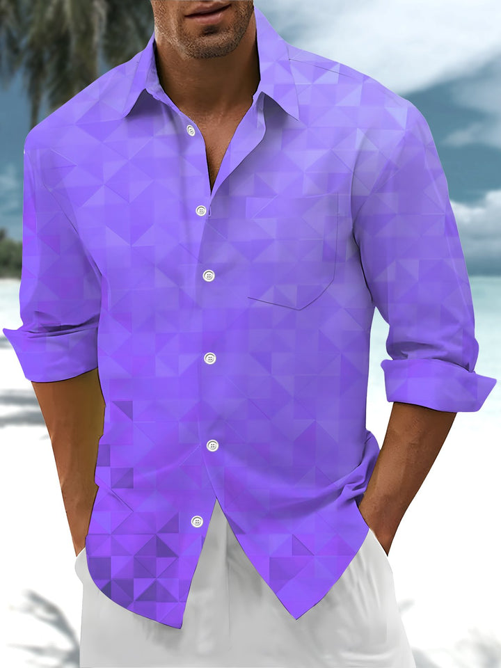 Alohadaddy® Casual Geometric Art Print Chest Pocket Stretch Men&