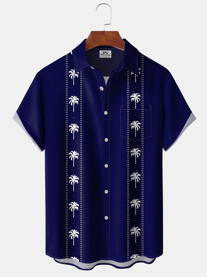 Alohadaddy® Palm Tree Stripes Pockets Moisture Wicking Hawaiian Shirt Big &amp; Tall