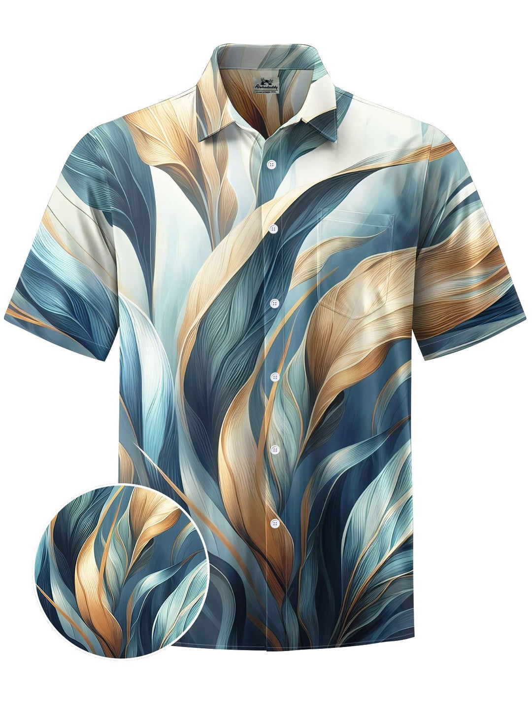 Alohadaddy® Hawaiian Leaves Print Chest Pocket Men&