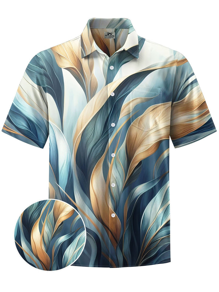 Alohadaddy® Hawaiian Leaves Print Chest Pocket Men&