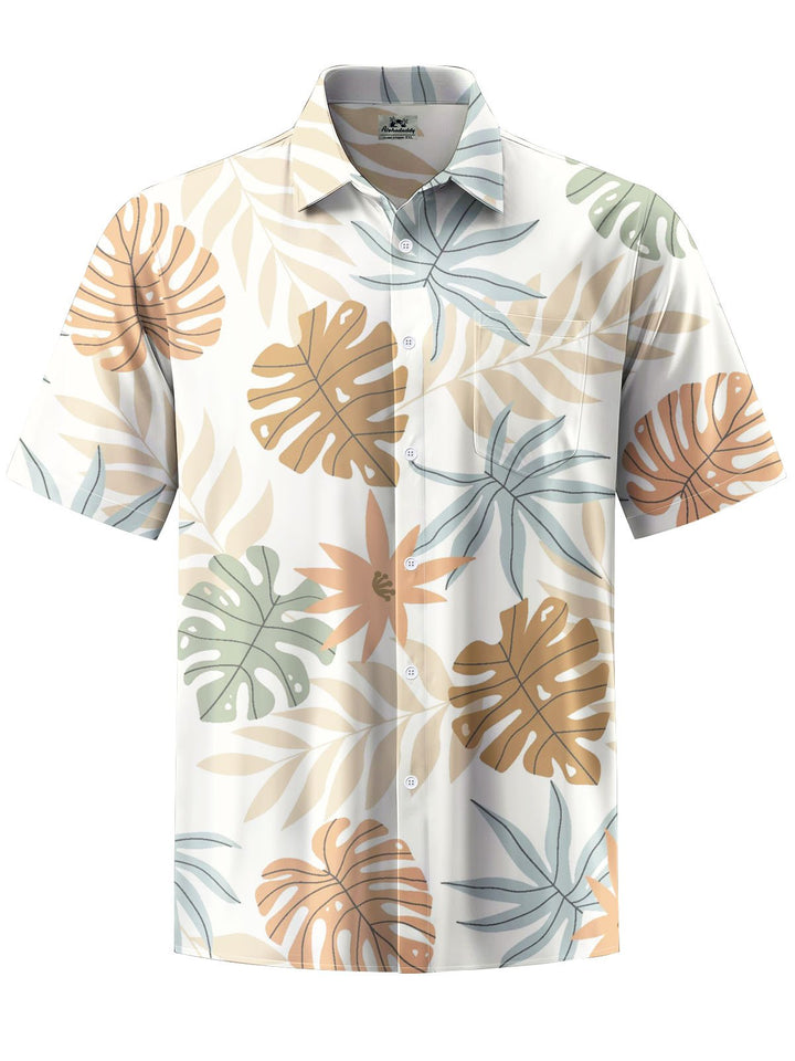 Alohadaddy® Hawaiian Leaves Art Print Chest Pocket Mens Short Sleeve Shirt Big &amp; Tall