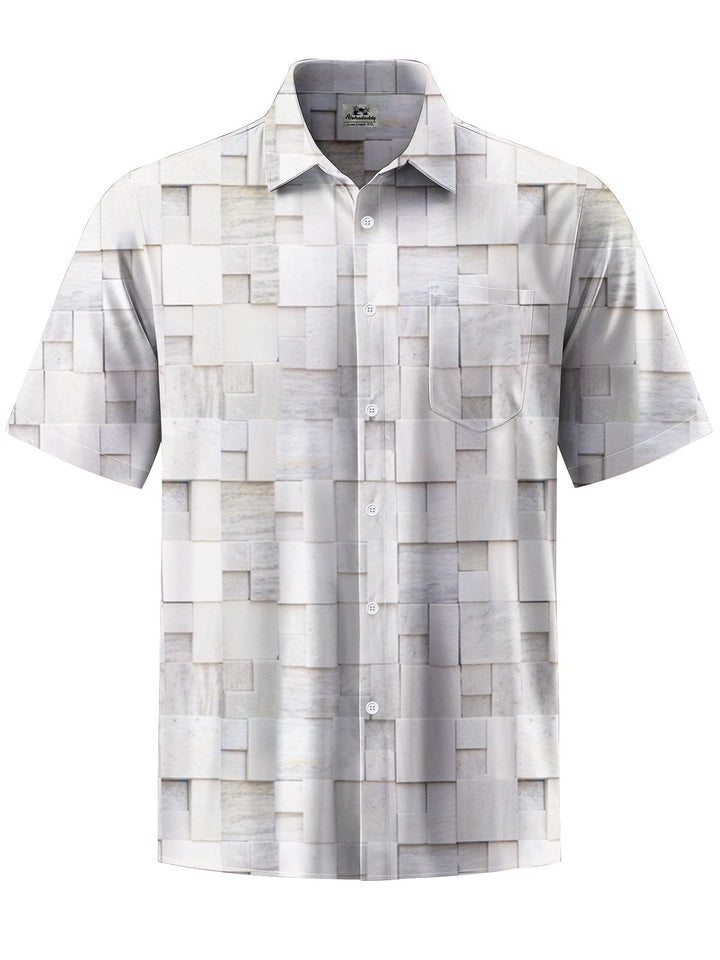 Alohadaddy® Casual Geometric Stone Art Print Chest Pocket Men&