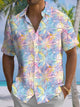 Alohadaddy® Hawaiian Geometric Flowers Art Print Men's Moisture Wicking Short Sleeve Shirt Big & Tall