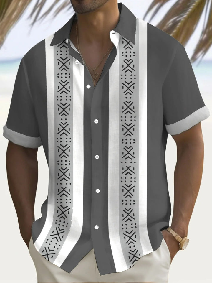 Alohadaddy® Casual Stripes Print Art Chest Pocket Men&