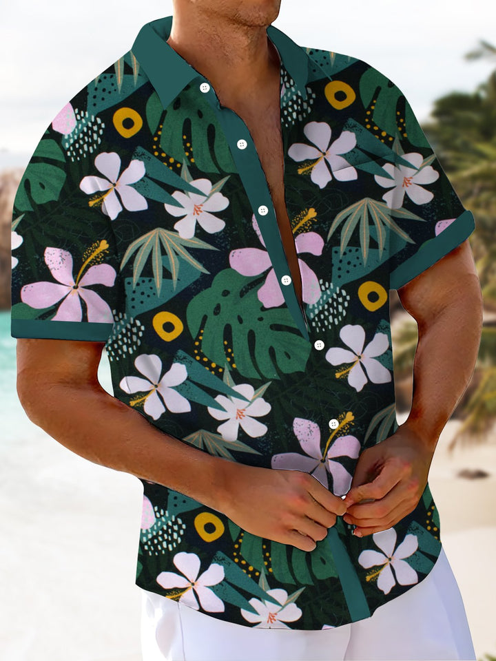 Alohadaddy® Hawaiian Palm Leaf Art Print Chest Pocket Mens Short Sleeve Shirt Big &amp; Tall