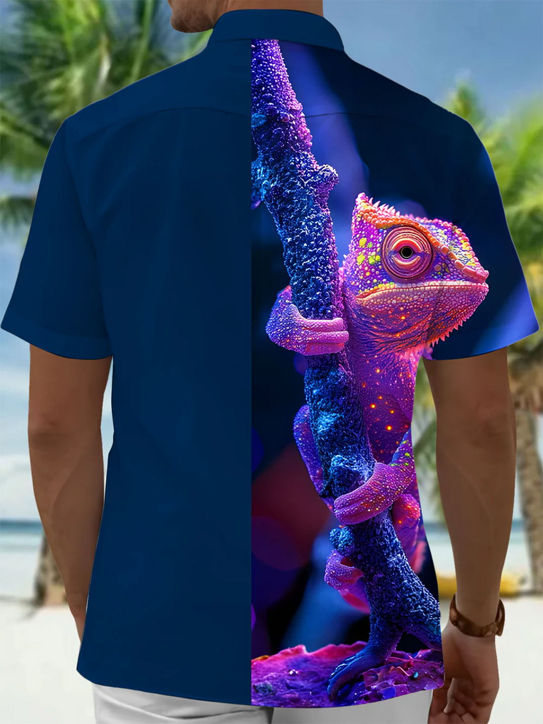 Alohadaddy® Hawaii Chameleon Art Print Chest Pocket Mens Short Sleeve Shirt Big &amp; Tall