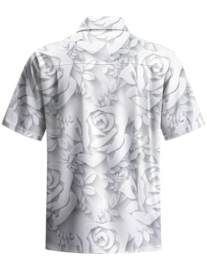 Alohadaddy® Casual 3D Floral Print Art Chest Pocket Men Short Sleeve Shirt Big &amp; Tall
