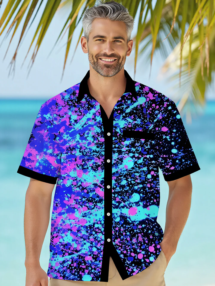 Alohadaddy® Casual Vintage Acrylic Inkjet Print Art Chest Pocket Men&