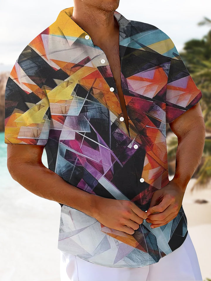 Alohadaddy® Casual Vintage Geometric Triangle Print Chest Pocket Men&