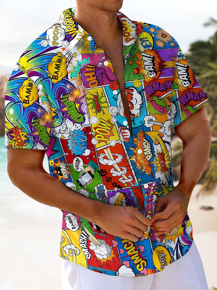 Alohadaddy® Casual Geometric Graffiti Print Art Pocket Elastic Men&
