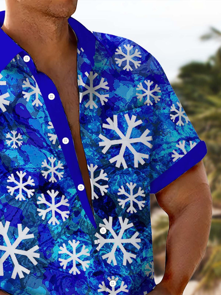 Alohadaddy® Casual Snowflake Abstract Art Print Chest Pocket Men&