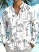 Alohadaddy® Casual Palm Tree Art Print Chest Pocket Stretch Men's Long Sleeve Shirt Big & Tall